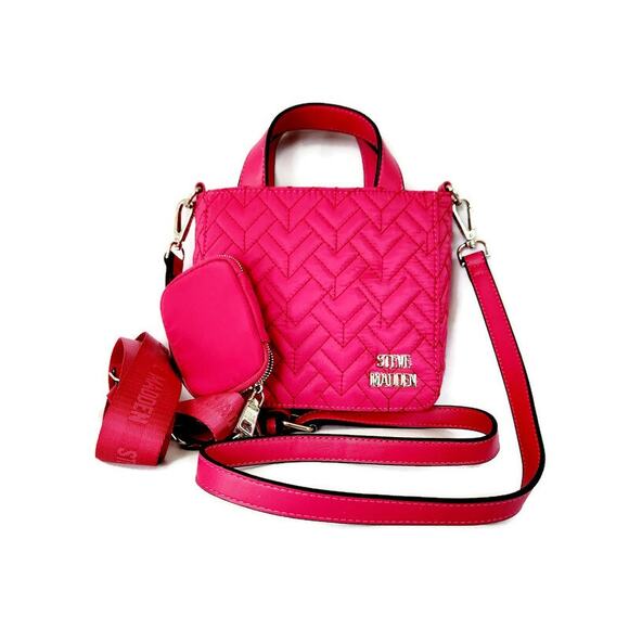 Steve Madden Women's Hot Pink Quilted Nylon Mini Crossbody Bag - Picture 1 of 6